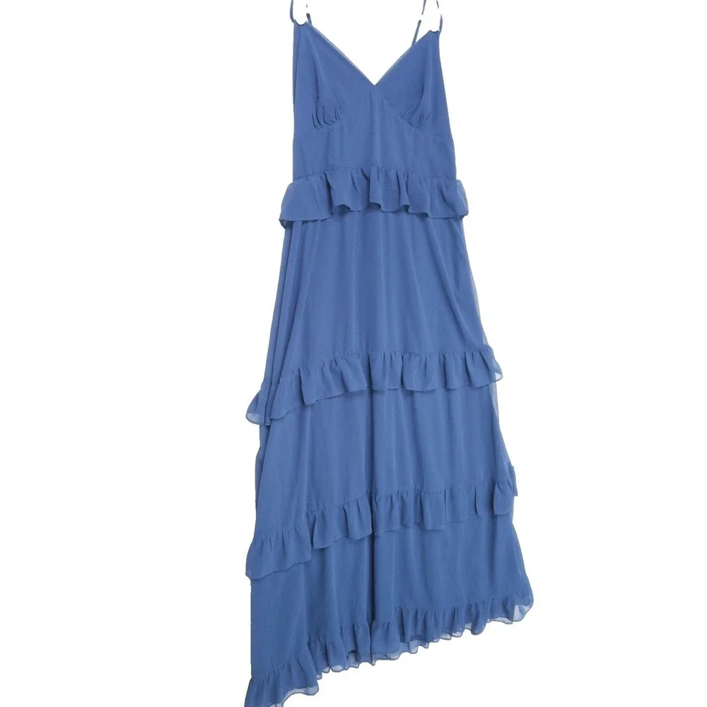 Lulus Captivating Class Lace Up Cross Back Tiered Ruffle Maxi Dress Womens XL
